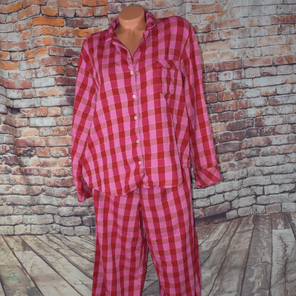 Victorias Secret XL Pajama Set Sleep Cotton Flannel Long Sleeve Plaid